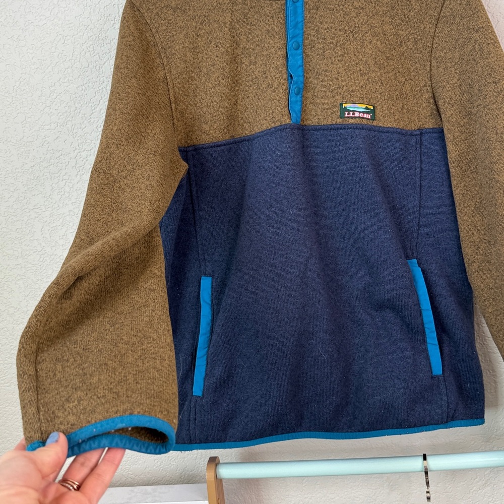 LL Bean Hooded Sweater Outdoor Slightly Fitted Brown and Blue size Large - Picture 5 of 10